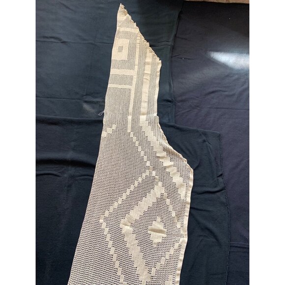 Crocheted Antique Mantle Scarf With Geometric Design 18" X 107" - Picture 3 of 12